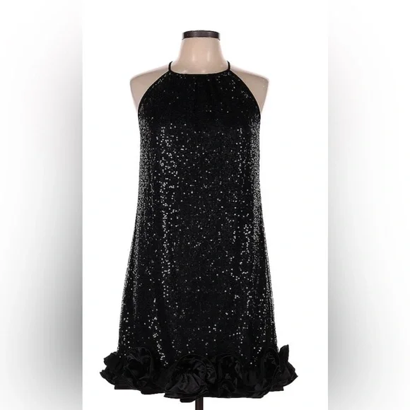 Jessica Howard | Dresses | Jessica Howard Black Sequin Cocktail Dress With  Ruffle Trim Size 8 | Poshmark
